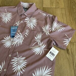 VSTR Men's 4‎ Way Stretch Shirt Tropical SS Button Up Mauve Size Medium NEW